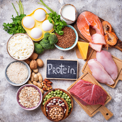 picture of foods containing protein, a healthy diet to balance hormones